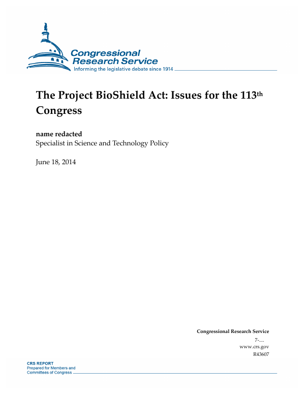 Bioshield Project The Project BioShield Act: Issues for the 113th Congress ...