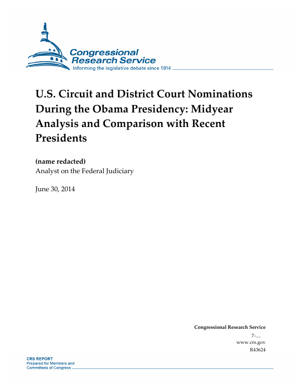U.S. Circuit and District Court Nominations During the Obama Presidency:  Midyear Analysis and Comparison with Recent Presidents - EveryCRSReport.com