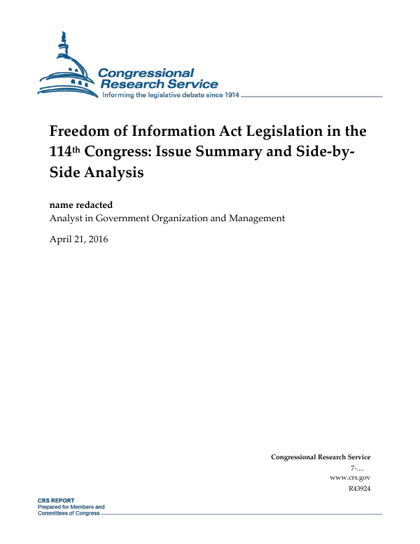 Freedom of Information Act Legislation in the 114th Congress: Issue ...