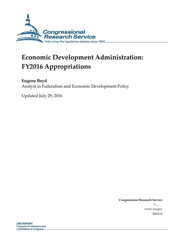 Economic Development Administration FY2016 Appropriations