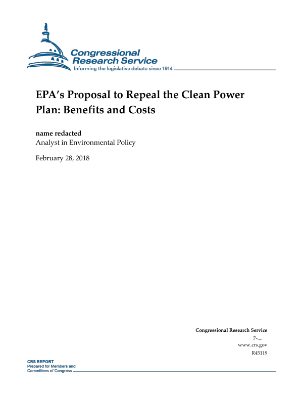 EPA’s Proposal to Repeal the Clean Power Plan: Benefits and Costs ...