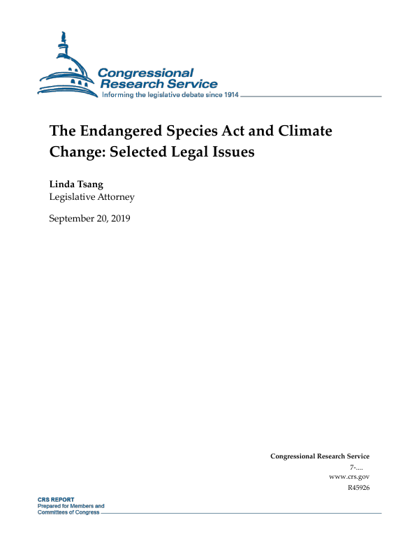 The Endangered Species Act and Climate Change: Selected Legal Issues ...
