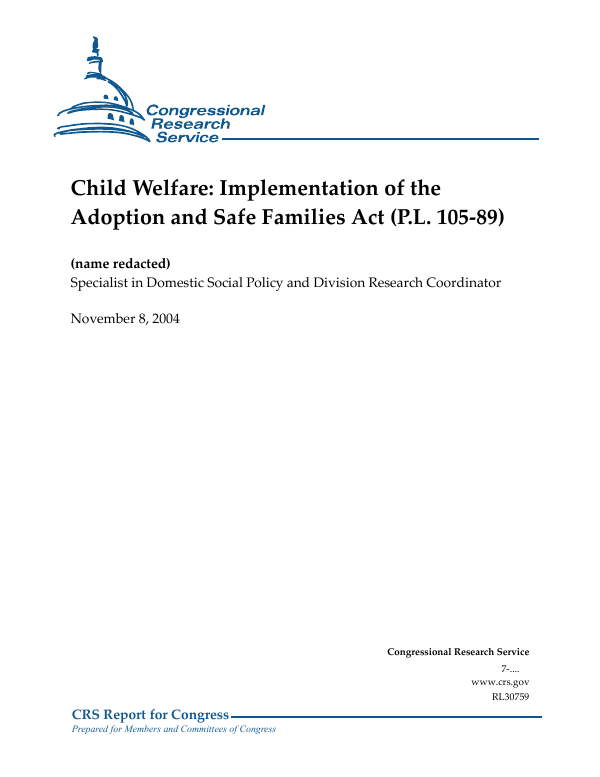 Child Welfare Implementation Of The Adoption And Safe - 