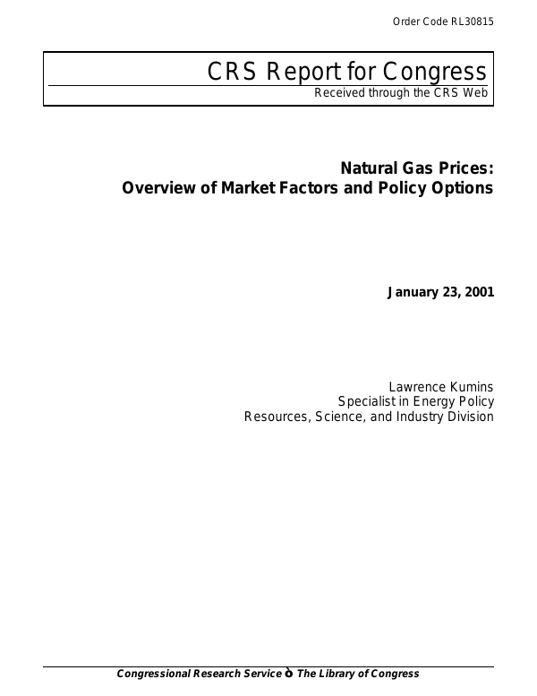 Natural Gas Prices Overview of Market Factors and Policy Options