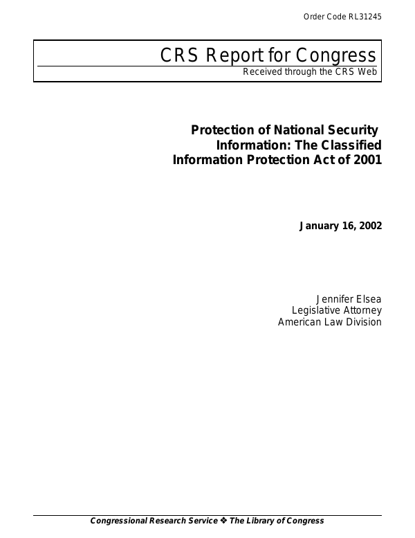 Protection of National Security Information The Classified Information