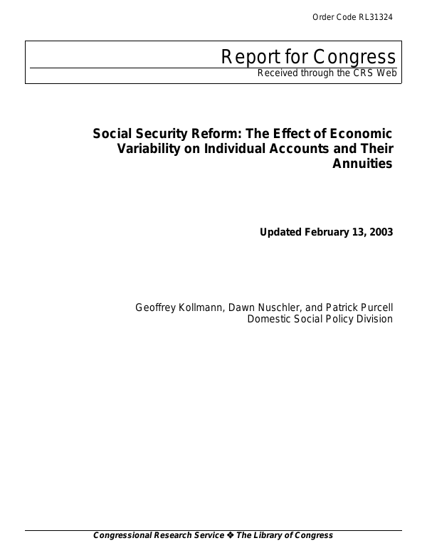 Social Security Reform: The Effect of Economic Variability on ...