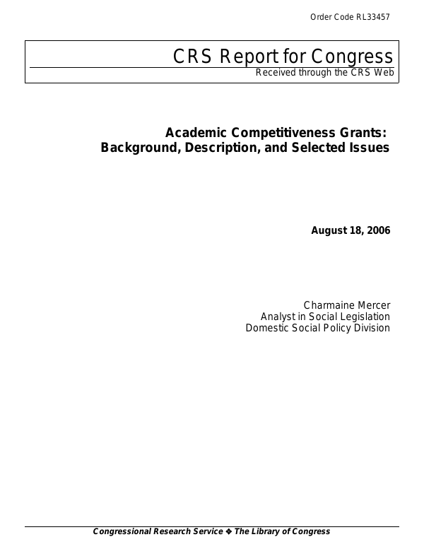 Academic Competitiveness Grants Background, Description, and Selected