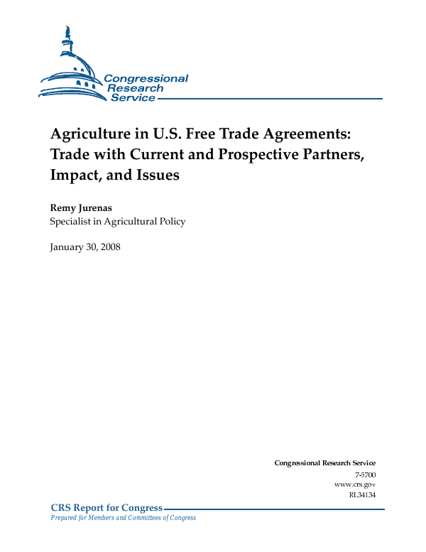 Agriculture in U.S. Free Trade Agreements: Trade with Current and ...