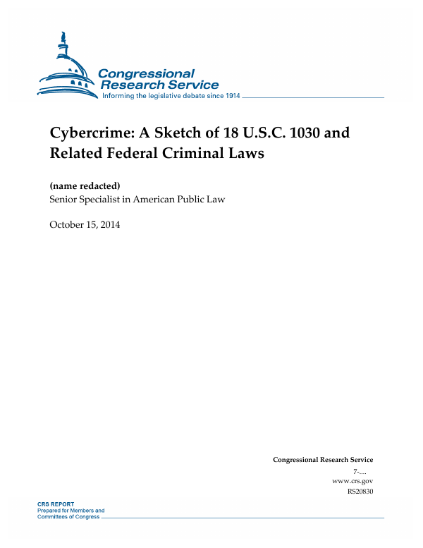 Cybercrime A Sketch Of 18 Usc 1030 And Related Federal - 