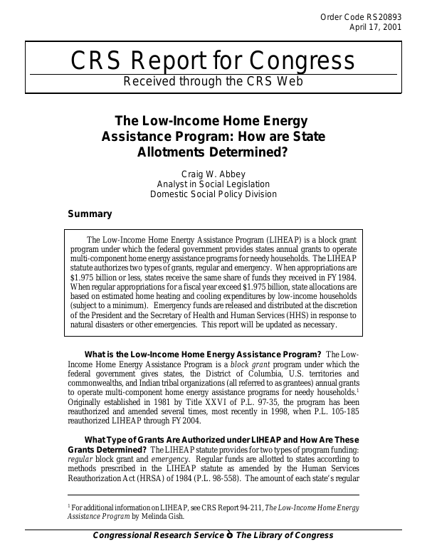 The Home Energy Assistance Program How are State Allotments