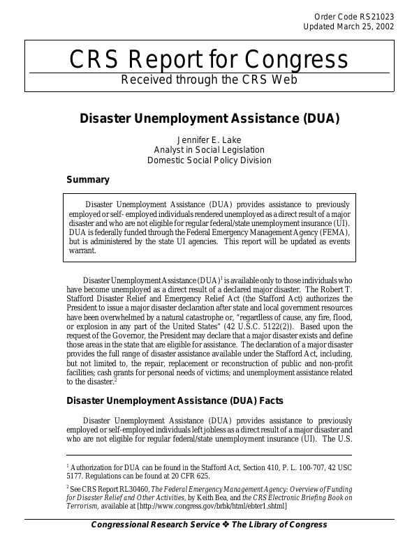 Disaster Unemployment Assistance (DUA)