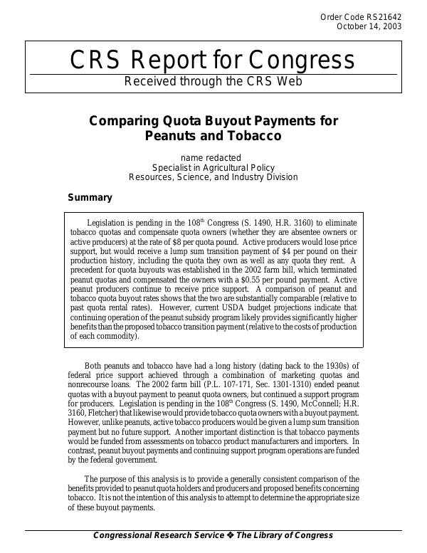 usda tobacco buyout Master Settlement Agreement Investment in Diversification of Southern Agriculture Farm bill would allow tobacco