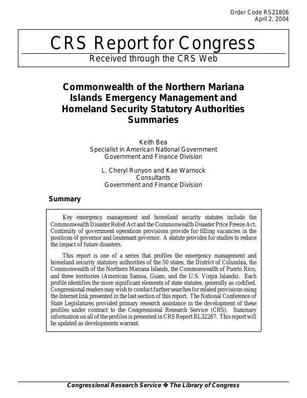 Commonwealth of the Northern Mariana Islands Emergency Management and