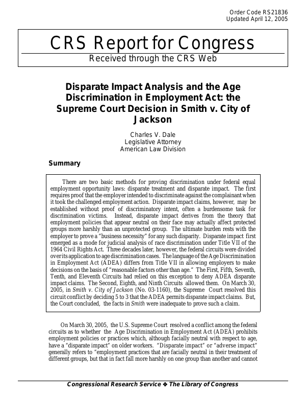 Disparate Impact Analysis and the Age Discrimination in Employment Act