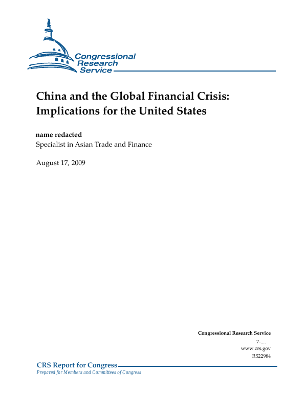 China and the Global Financial Crisis: Implications for the United ...
