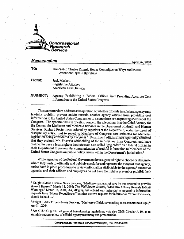 On Whether an Agency May Prohibit a Federal Officer from Providing ...